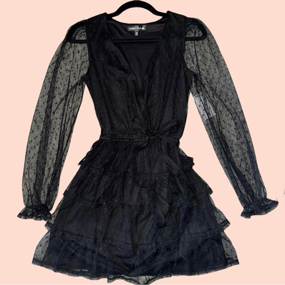 NEW W/ TAGS! MIDNIGHT DOLL DILLARDS Black Ruffled Tiered Long Sleeve Dress